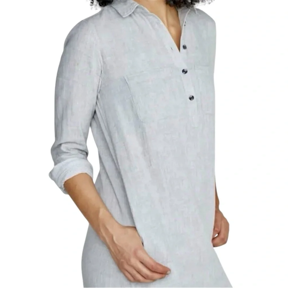 MARINE LAYER Quinn Popover Henley Shirt Dress Size S Heather Gray